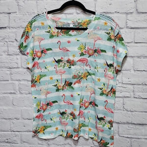 Flamingo Tropical Summer Shirt Casual‎ Express L Sequin Embellished Never worn